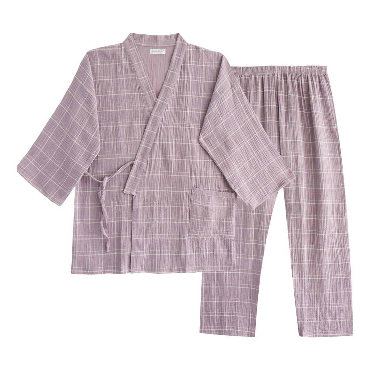 Pijama Ropa De Casa Estilo Kimono Para Adulto A Cuadros - Imagen 8