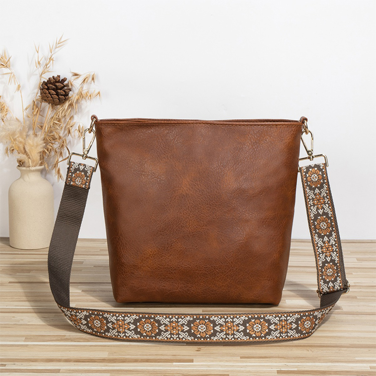 Bolso Cartera Cuero Alta Calidad Gran Capacidad Asa De Tela - Imagen 8