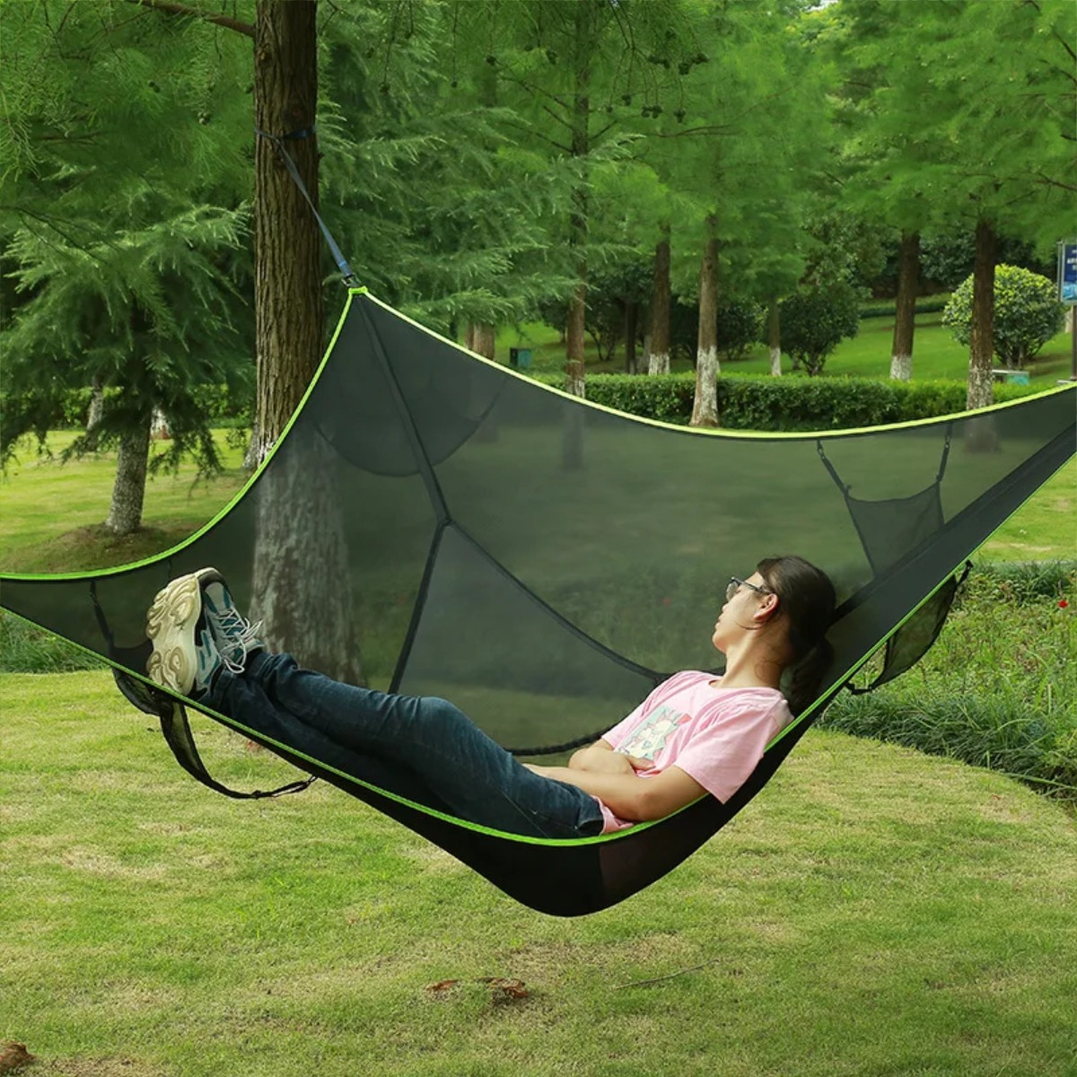 Hamaca De Camping 3 Plazas Con Correas Y Mosquetones - Imagen 4