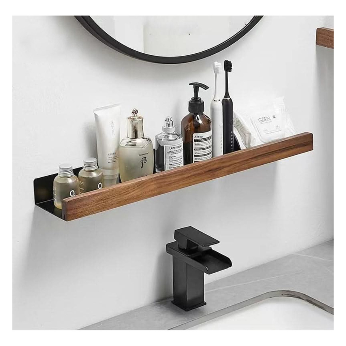 Estante De Almacenamiento Para Baño De Pared Con Madera - Imagen 2