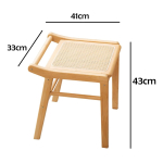 Taburete Banco Nórdico Bajo Cuadrado De Ratan Y Madera - Imagen 7