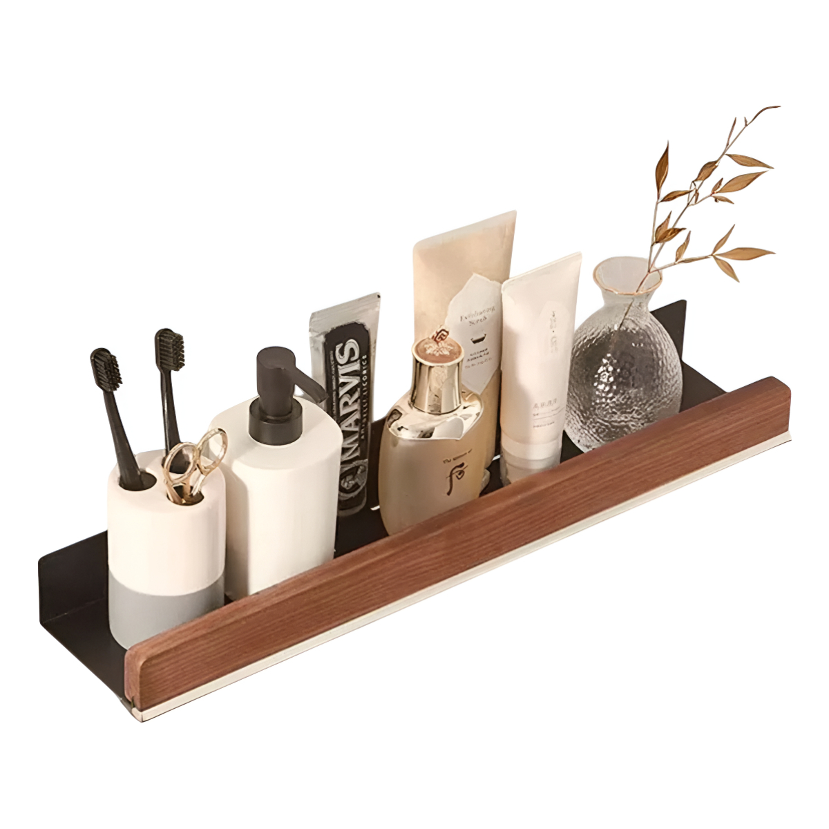 Estante De Almacenamiento Para Baño De Pared Con Madera - Imagen 1