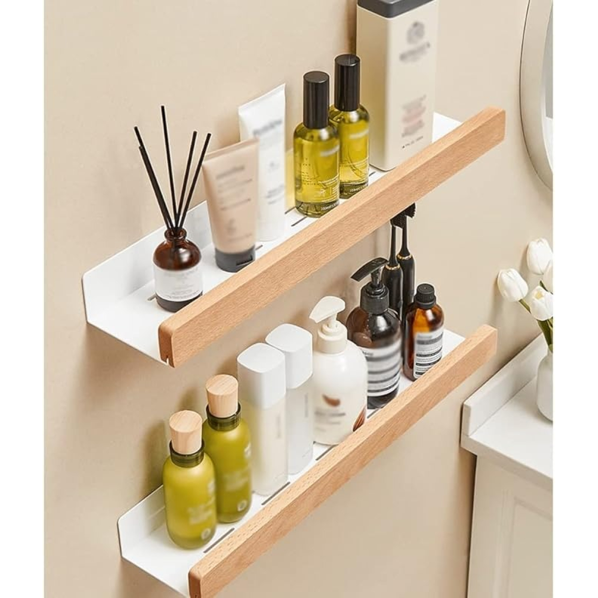 Estante De Almacenamiento Para Baño De Pared Con Madera - Imagen 7