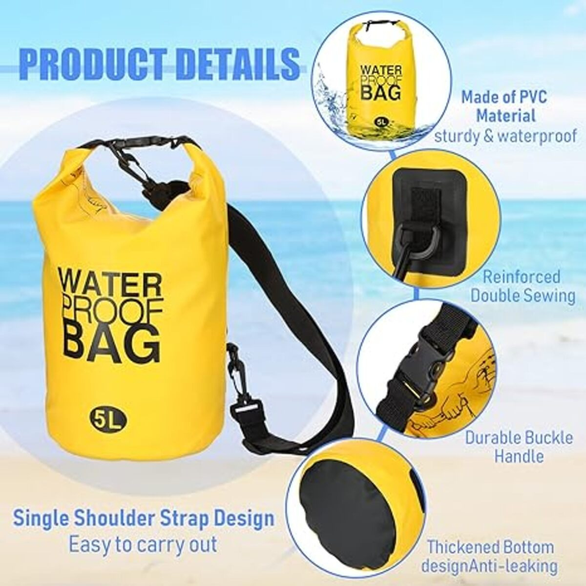 Bolso 5 Litros Impermeable Camping Bolsa Piscina Playa - Imagen 8
