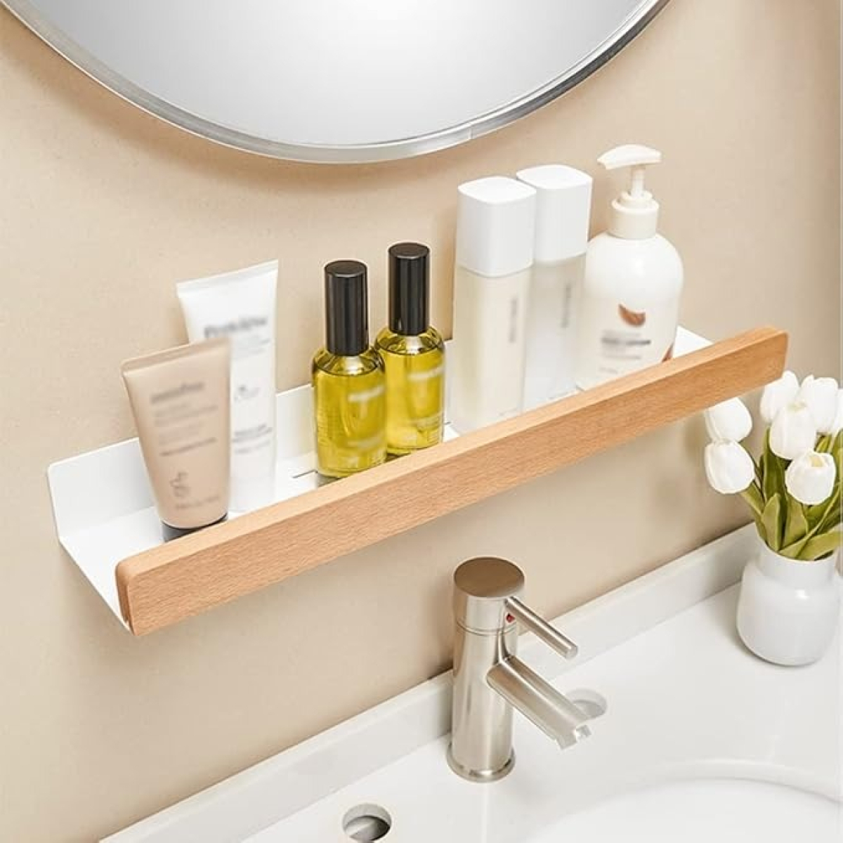 Estante De Almacenamiento Para Baño De Pared Con Madera - Imagen 8