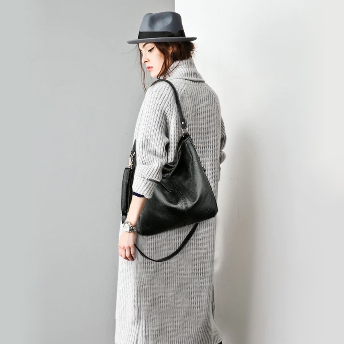 Bolso Cartera Estilo Hobo En Cuero Pu Gran Capacidad Vintage - Imagen 9