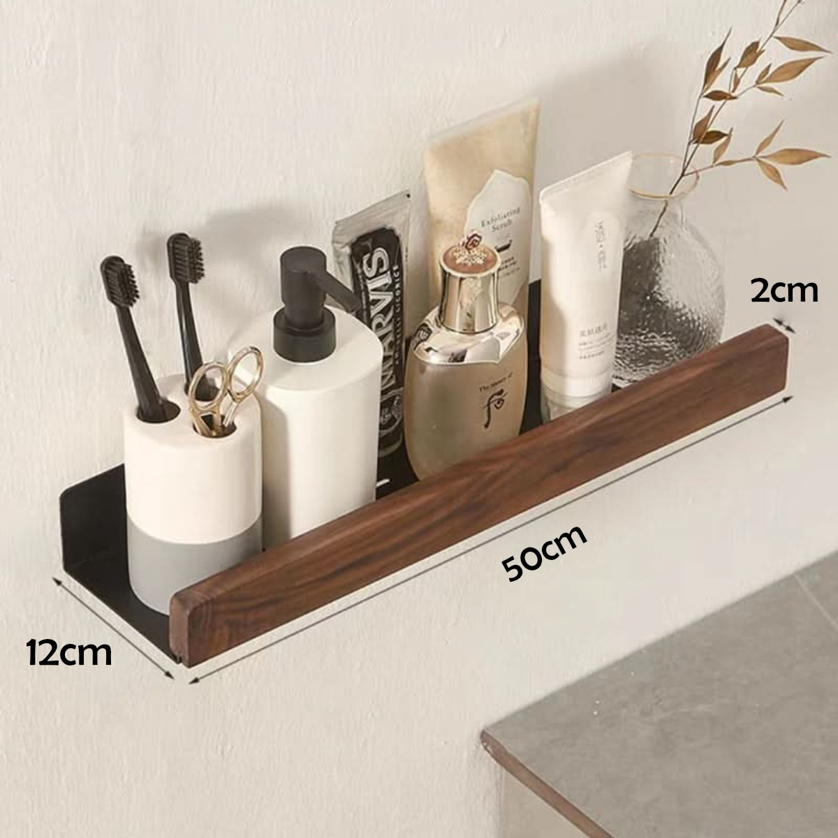 Estante De Almacenamiento Para Baño De Pared Con Madera - Imagen 5
