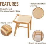 Taburete Banco Nórdico Bajo Cuadrado De Ratan Y Madera - Imagen 6