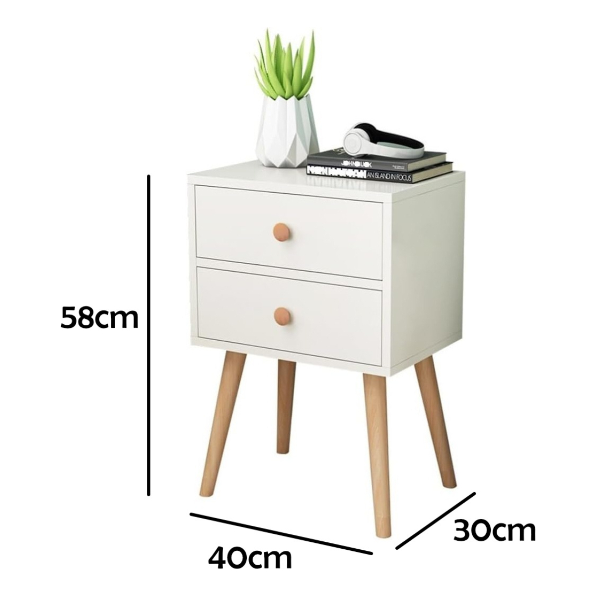 Mueble Mesa De Luz Alta 2 Cajones Patas Madera Dormitorio - Imagen 6