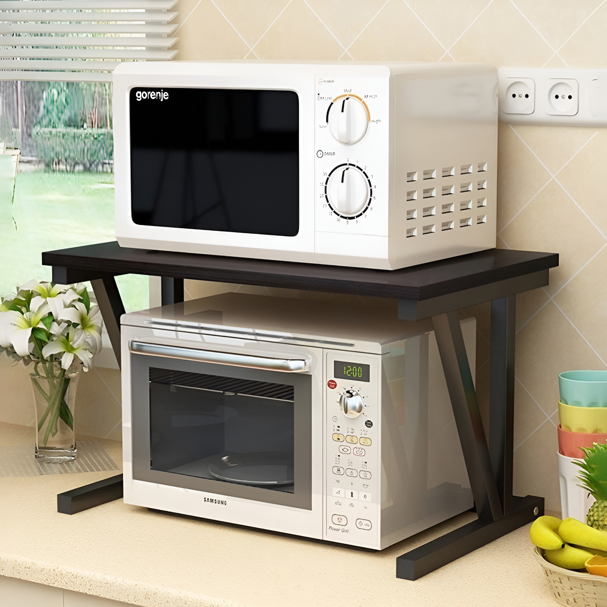 Soporte Estante Mesa Para Microondas En Madera Y Acero - Imagen 2