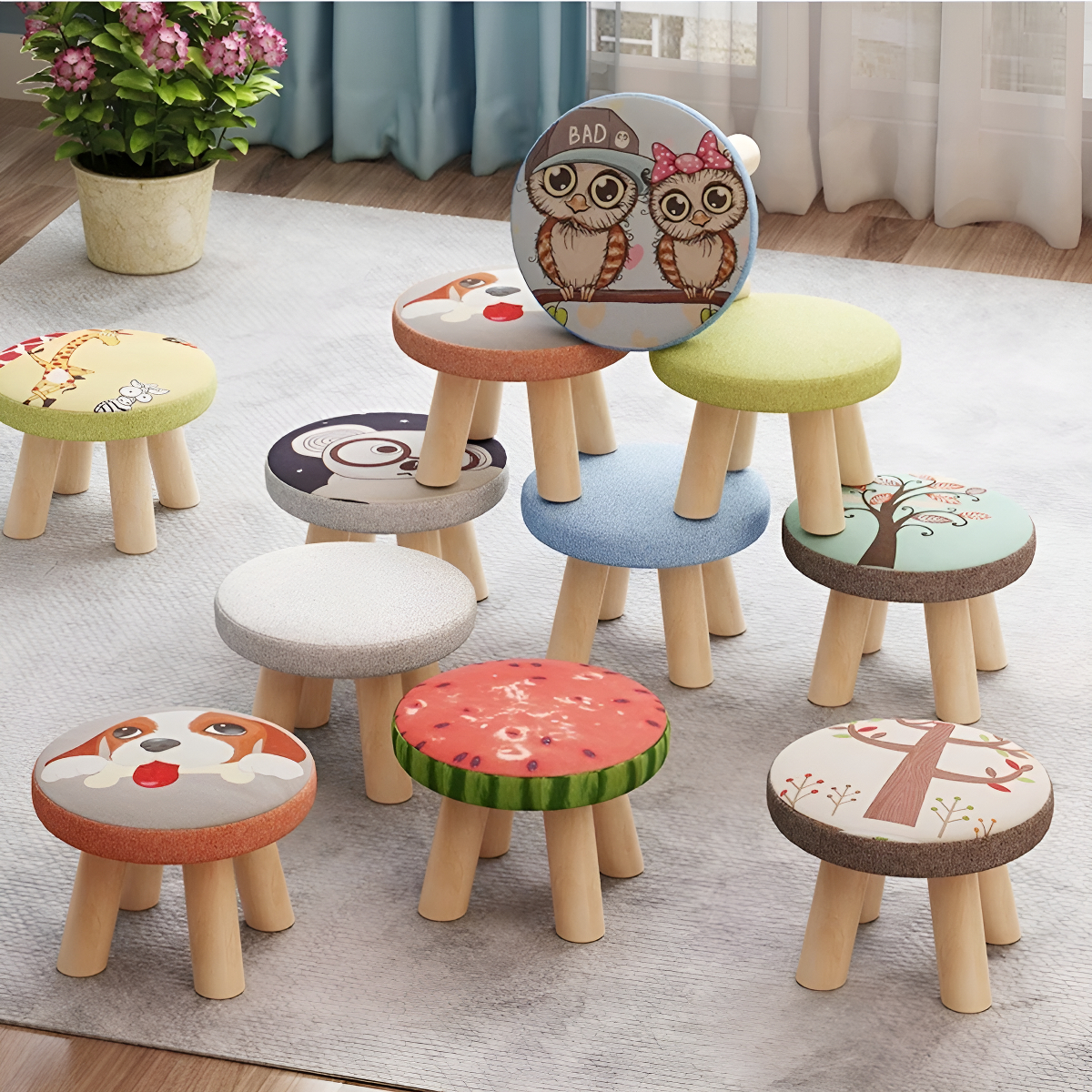 Banquito Banco De Madera Para Niños Taburete Tapizado - Imagen 40