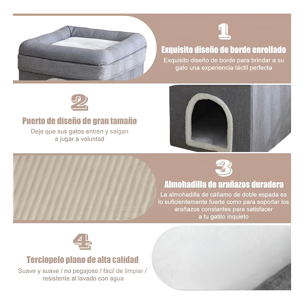 Rascador Torre De 2 Niveles Para Gato Cueva Cama - Imagen 5