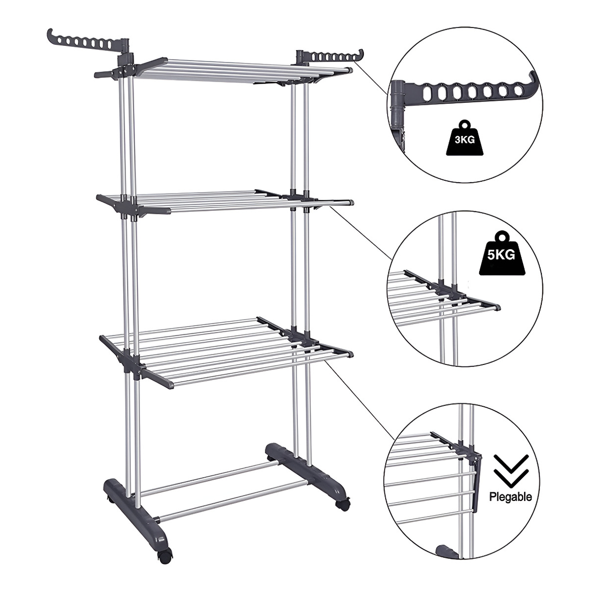 Tendedero Para Ropa Plegable Ropa Tender 3 Niveles C/ruedas - Imagen 2