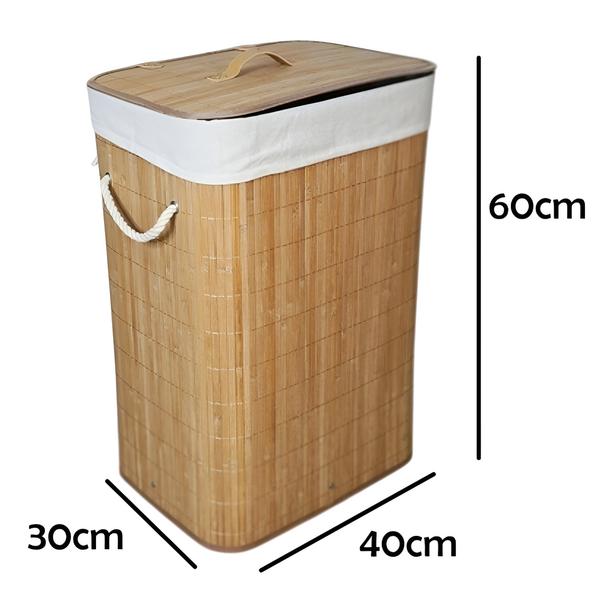 Cesto Bambú Para Ropa Sucia 40x30x60 Con Cuero Pu Y Tapa - Imagen 6