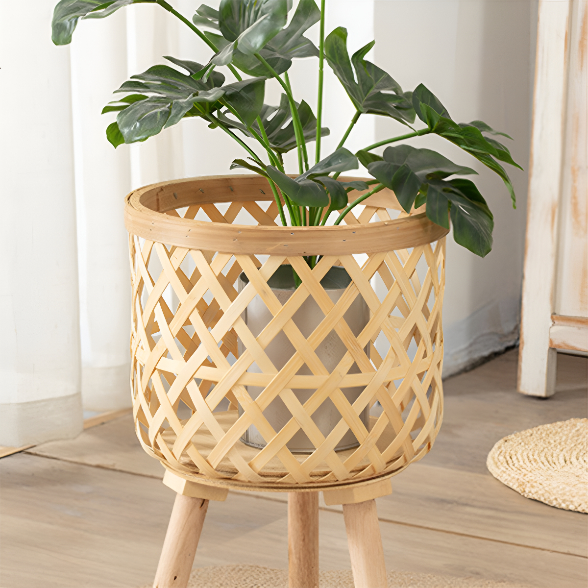 Porta Macetas Deco Estilo Boho Fabricado En Bambu - Chico - Imagen 5