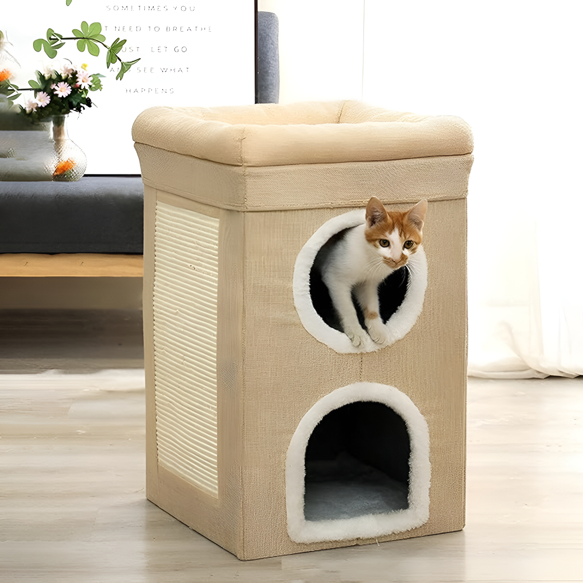 Rascador Torre De 2 Niveles Para Gato Cueva Cama - Imagen 12