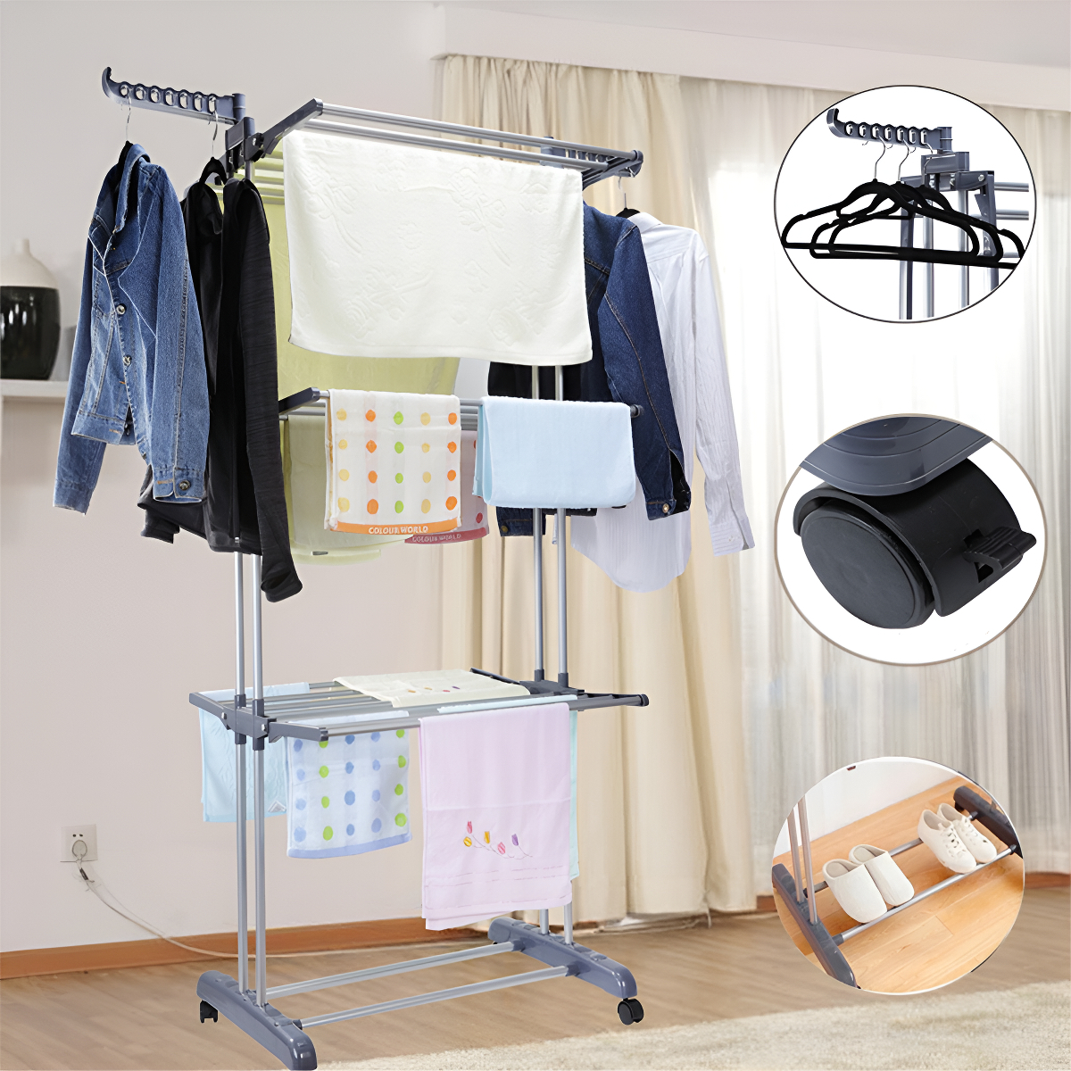 Tendedero Para Ropa Plegable Ropa Tender 3 Niveles C/ruedas - Imagen 3