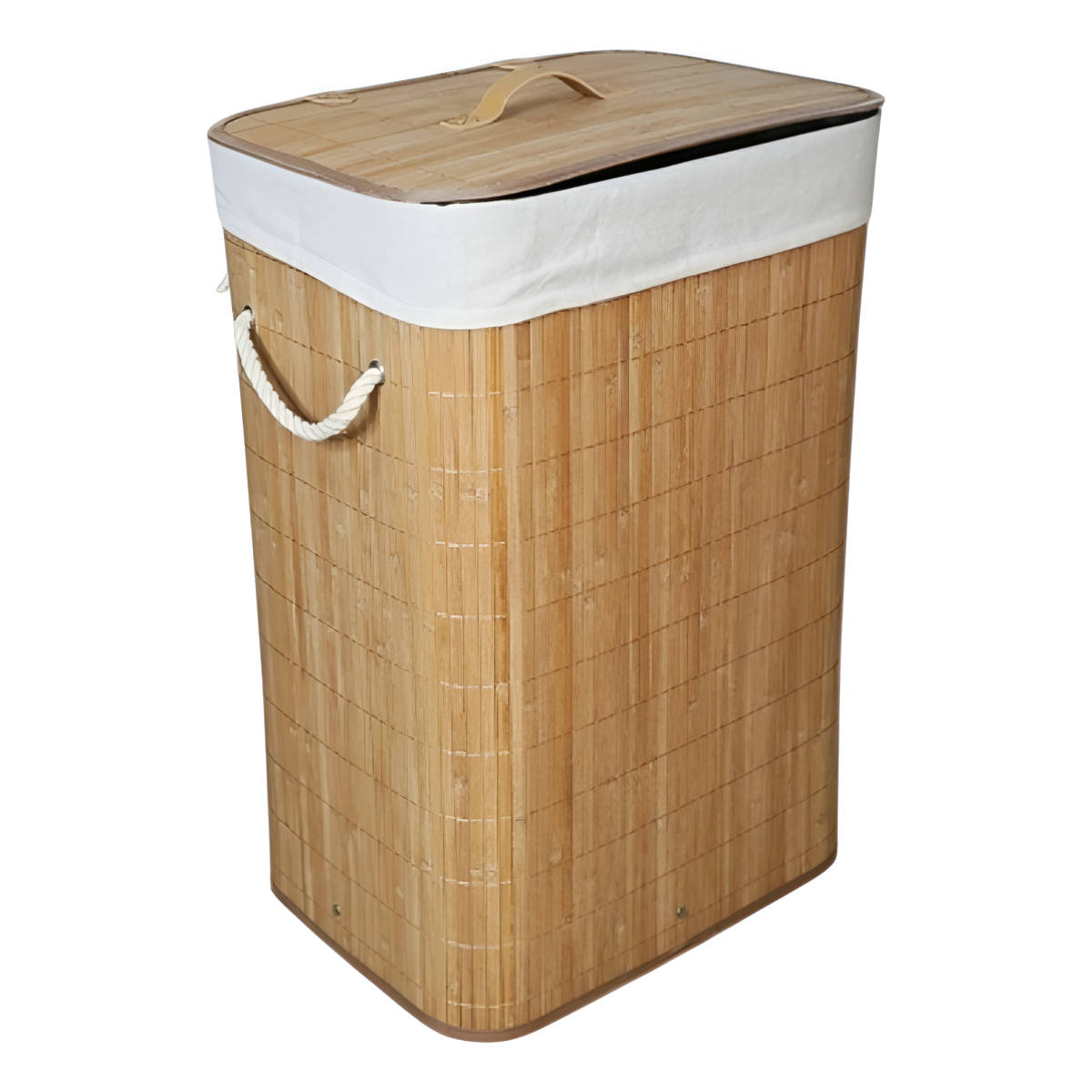 Cesto Bambú Para Ropa Sucia 40x30x60 Con Cuero Pu Y Tapa - Imagen 1