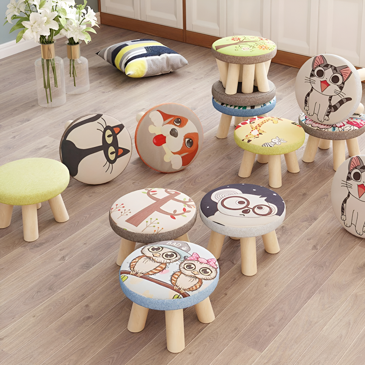 Banquito Banco De Madera Para Niños Taburete Tapizado - Imagen 4