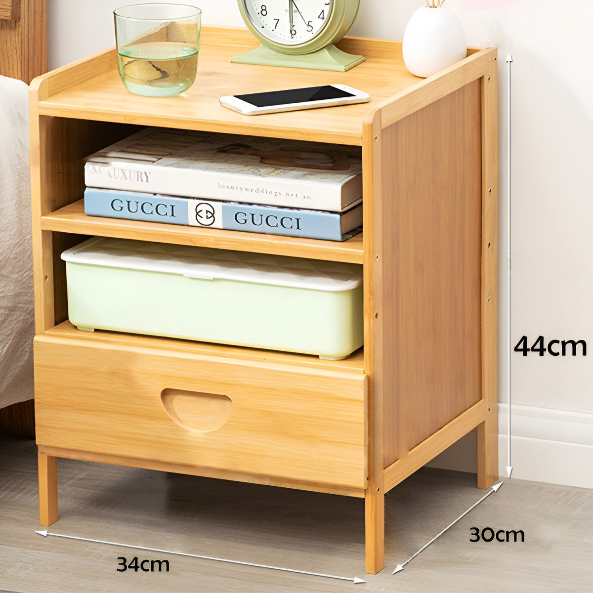 Mesa De Luz Bamboo Un Cajon Doble Estante - Imagen 10