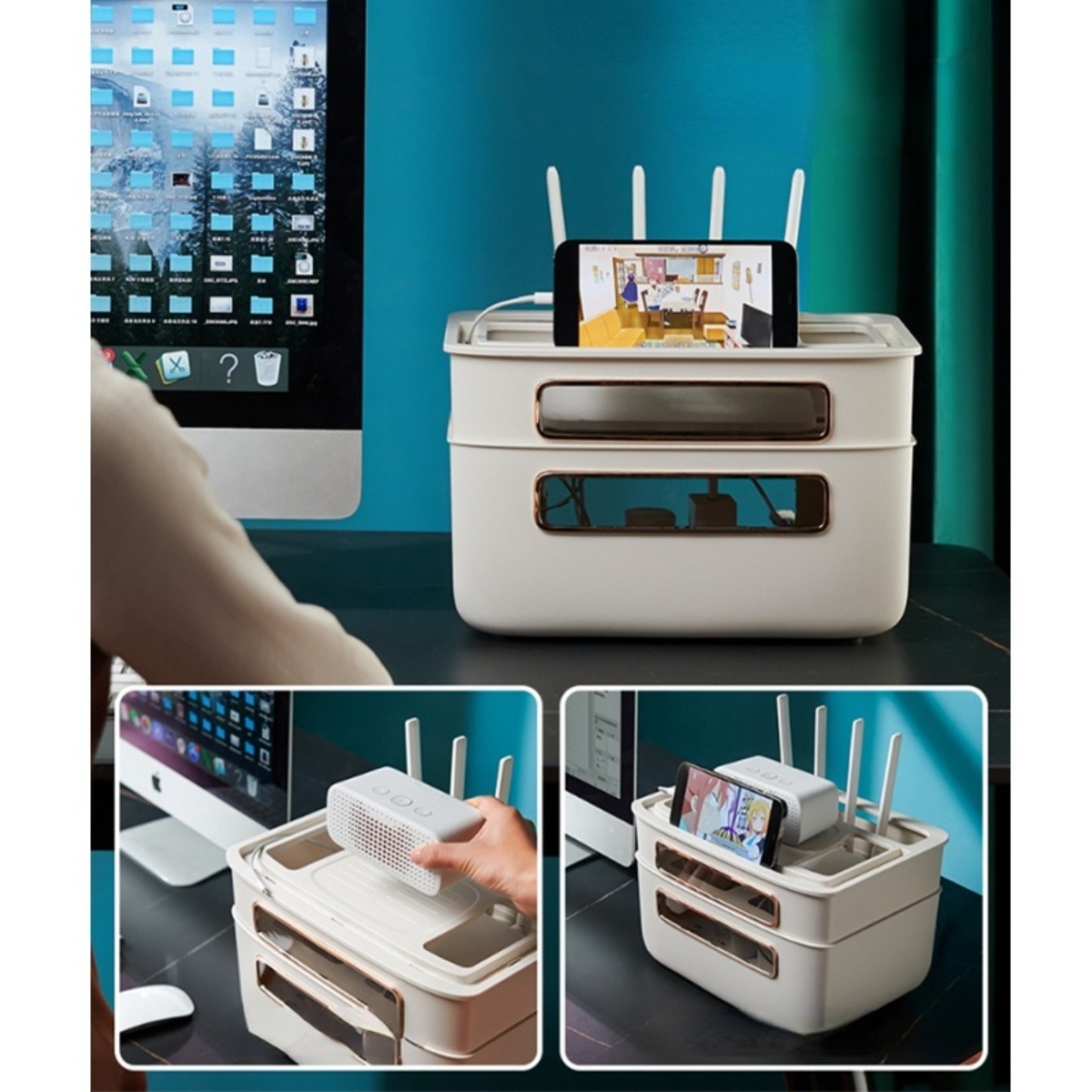 Organizador De Electronicos Para Escritorio Modem Iluminaras - Imagen 10