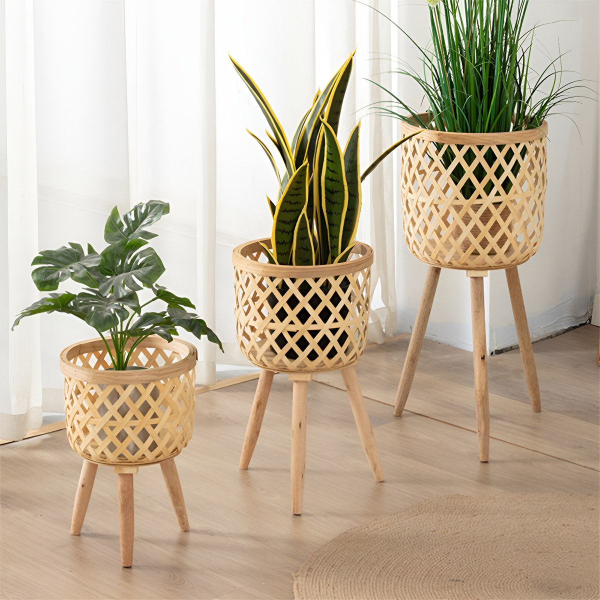 Porta Macetas Deco Estilo Boho Fabricado En Bambu - Chico - Imagen 4