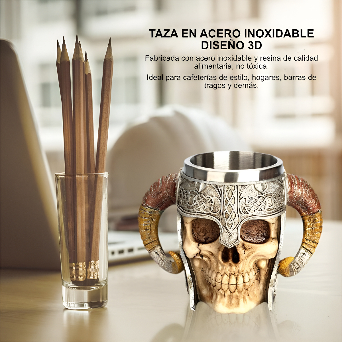 Taza Jarra Calavera Nórdica Medieval Cerveza Café Té Vikinga - Imagen 4