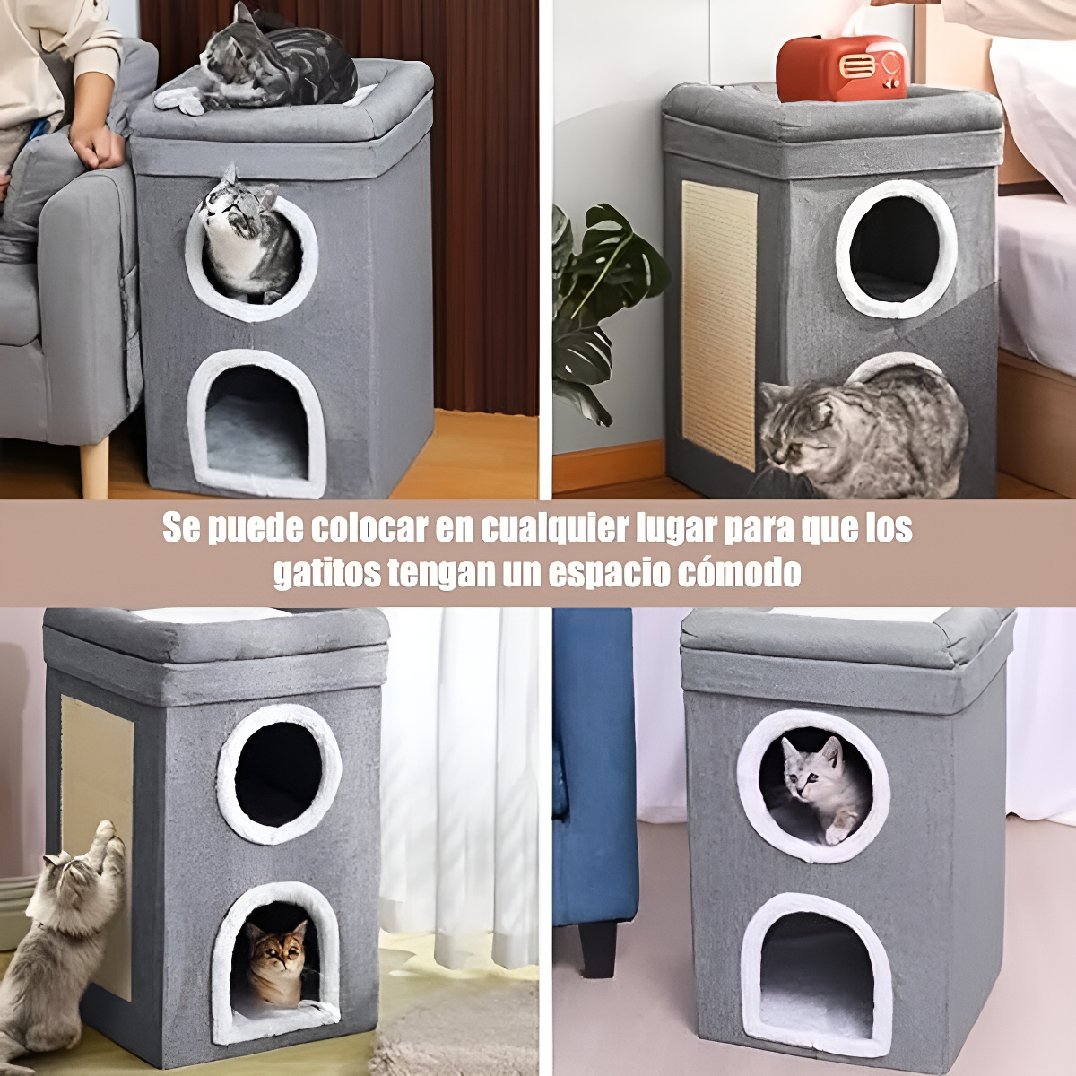 Rascador Torre De 2 Niveles Para Gato Cueva Cama - Imagen 6