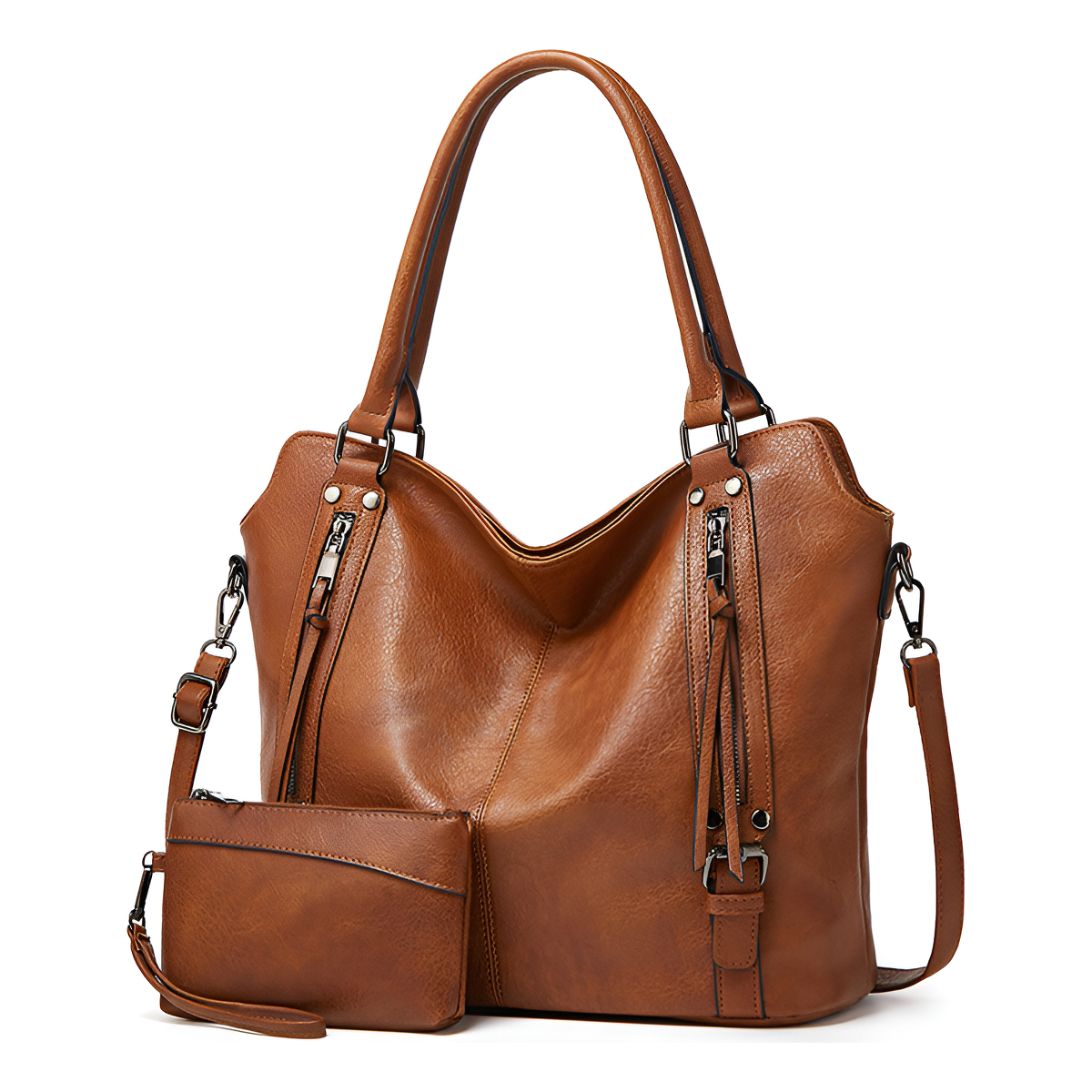 Cartera Bolso De Mano Con Bolsillos Exteriores + Pouch - Imagen 1