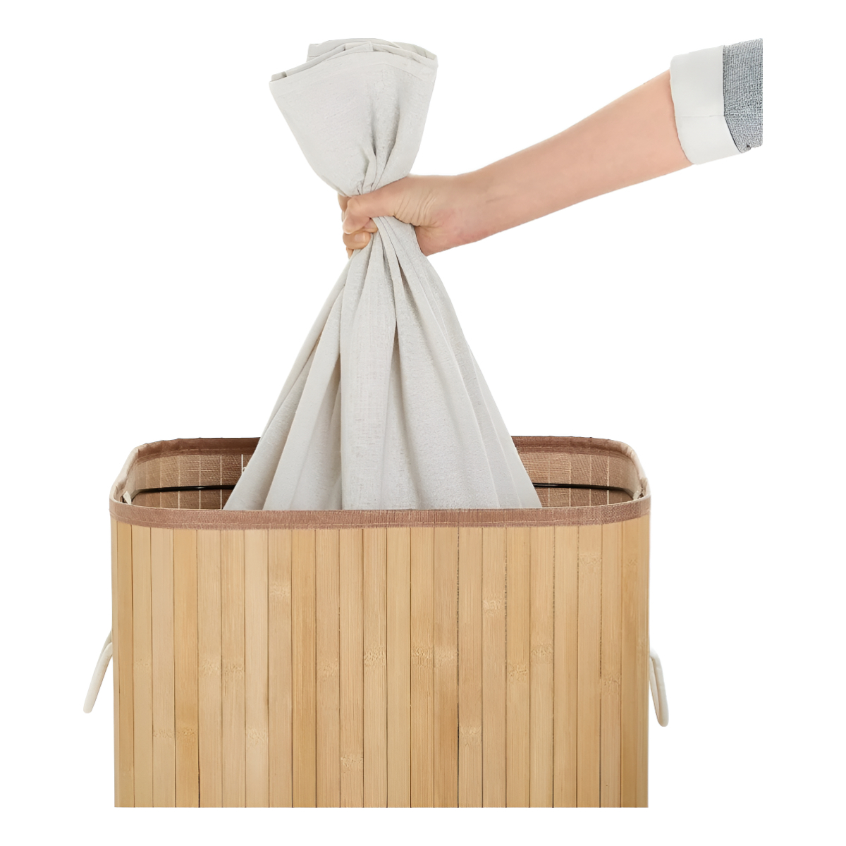 Cesto Bambú Para Ropa Sucia 40x30x60 Con Cuero Pu Y Tapa - Imagen 4