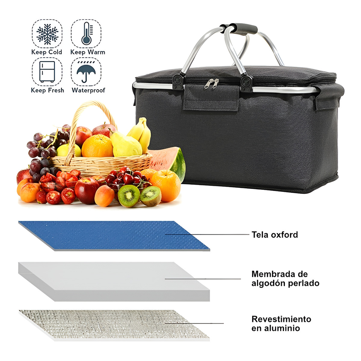 Bolso Conservadora Para Picnic Con Asas Gran Capacidad - Imagen 4