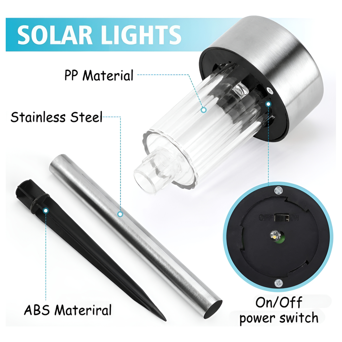Lampara Luz Led Recargable Solar Para Jardin Pincho Metalico - Imagen 5
