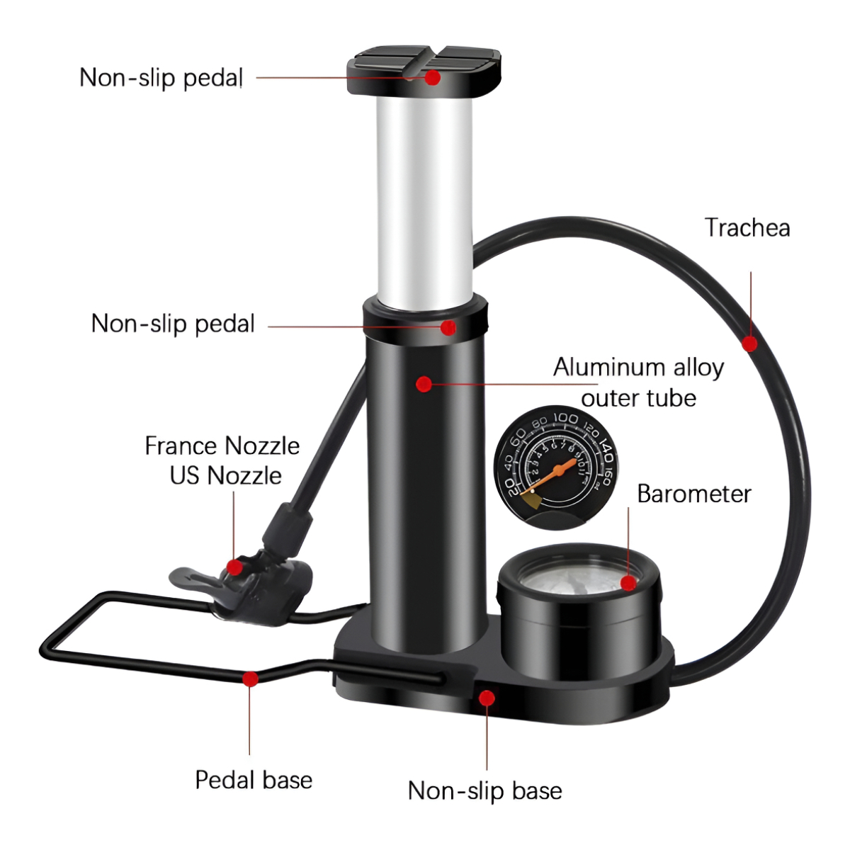 Inflador De Pie Para Auto Bici Moto Pelotas Alta Presión - Imagen 4