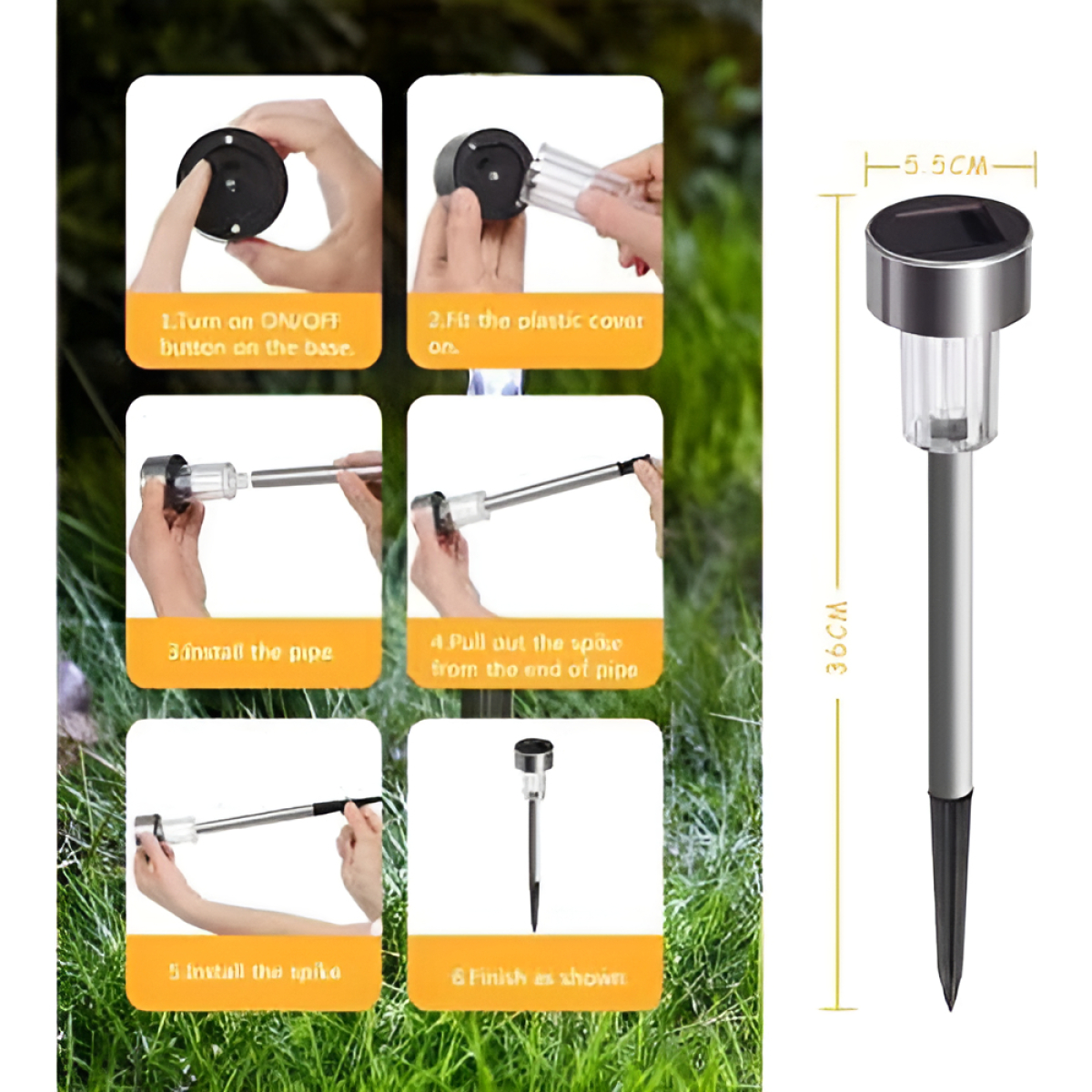Lampara Luz Led Recargable Solar Para Jardin Pincho Metalico - Imagen 4