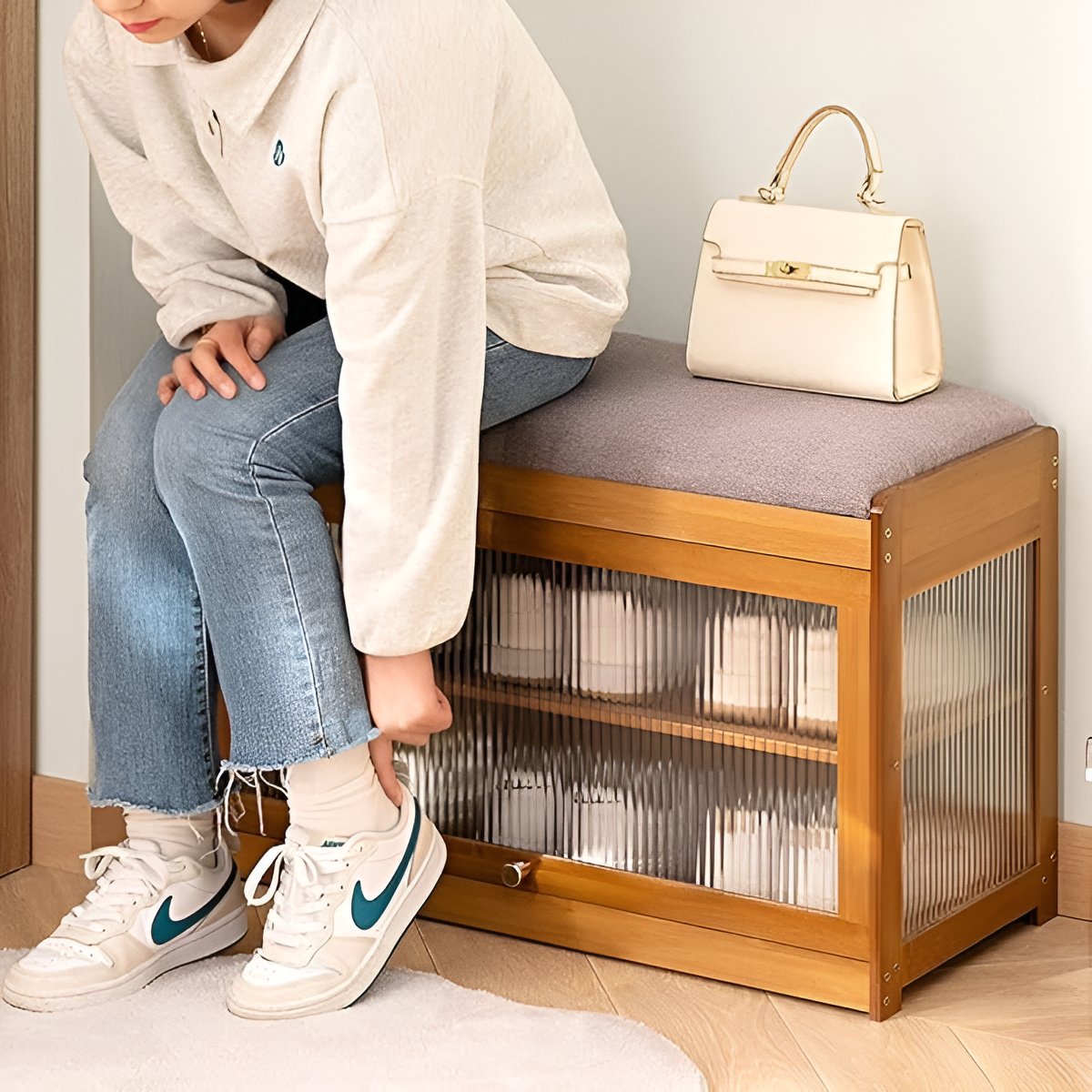 Banco De Almacenamiento De Zapatos Zapatera Con Puertas - Imagen 3
