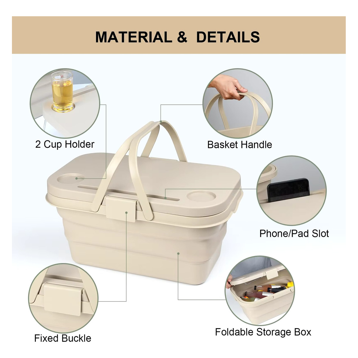 Canasto Cesto Para Picnic Plegable Plastico Camping - Imagen 6