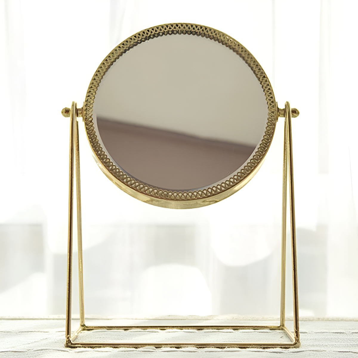 Espejo Tocador De Mesa Redondo Dorado Decorativo Maquillaje - Imagen 3