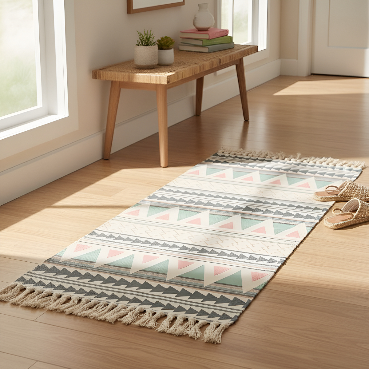 Alfombras Nórdicas Vintage Con Borlas Flecos Textil 90 Cm - Imagen 1