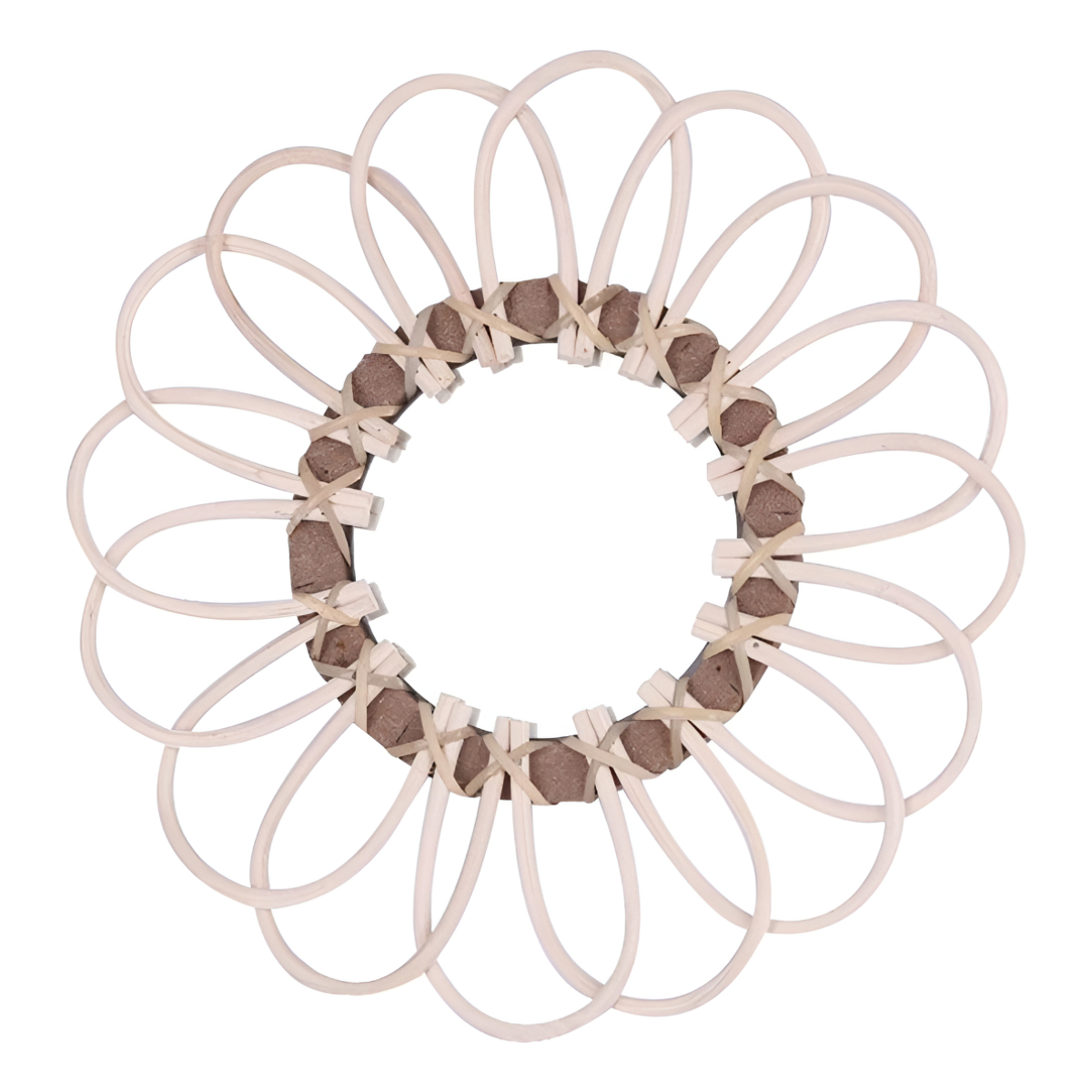 Espejo Colgante Pared Ratán Flor Redondo Decoración 28 Cm - Imagen 1