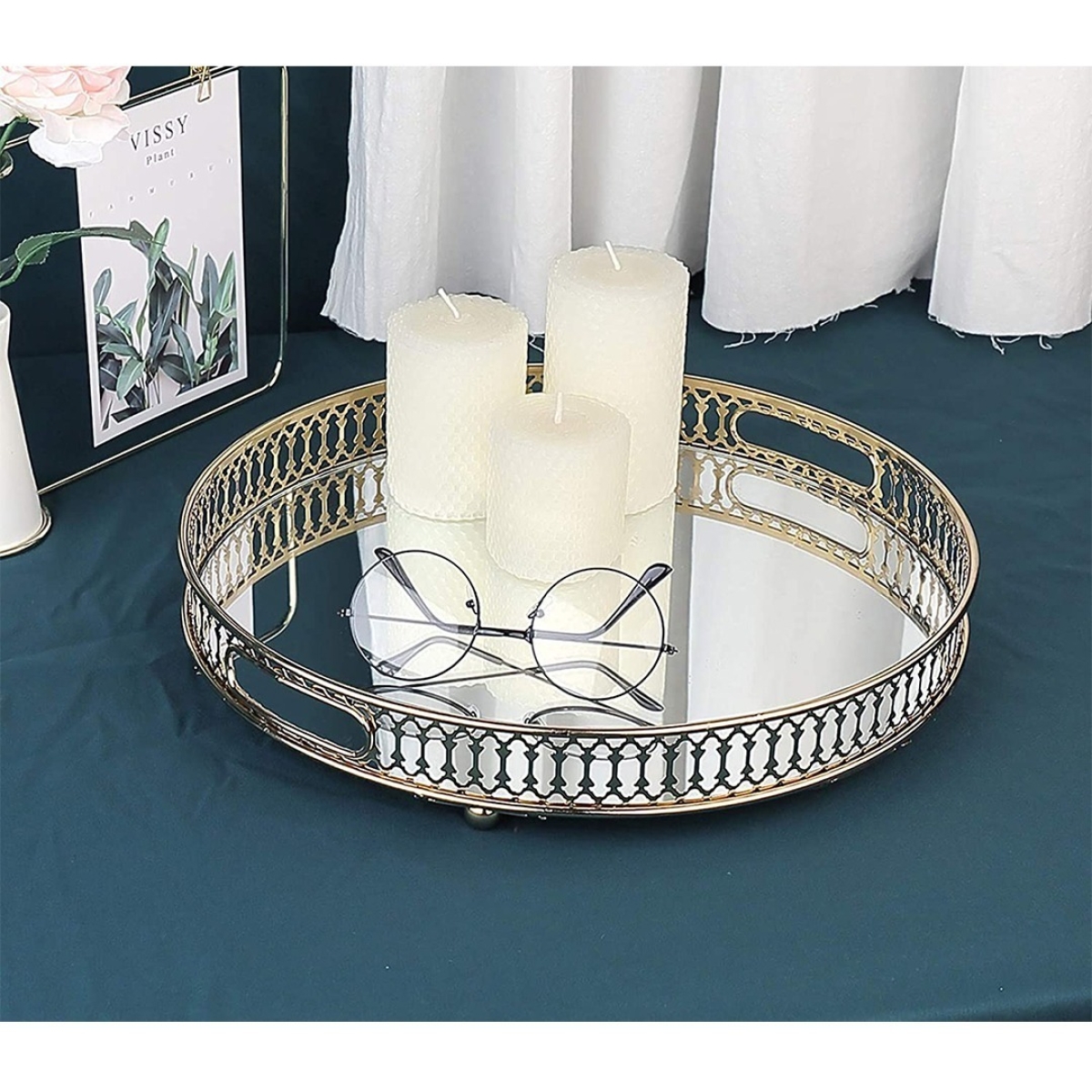 Bandeja Circular Dorada Nórdica Espejada Decorativa Chica - Imagen 4