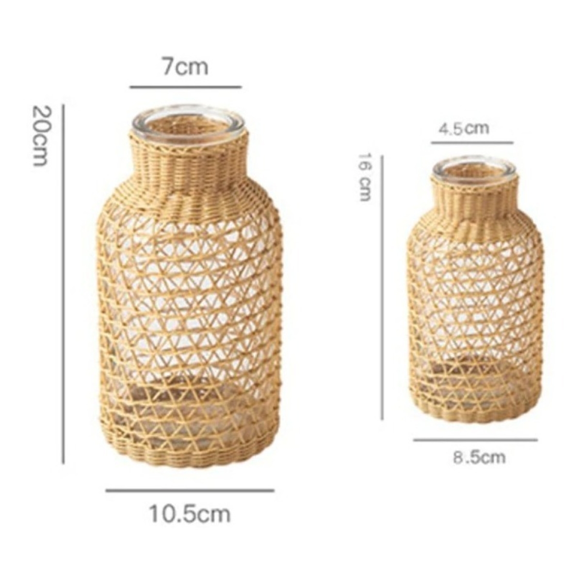 Florero Frasco Bollón Decorativo De Vidrio Con Mimbre Chico - Imagen 2