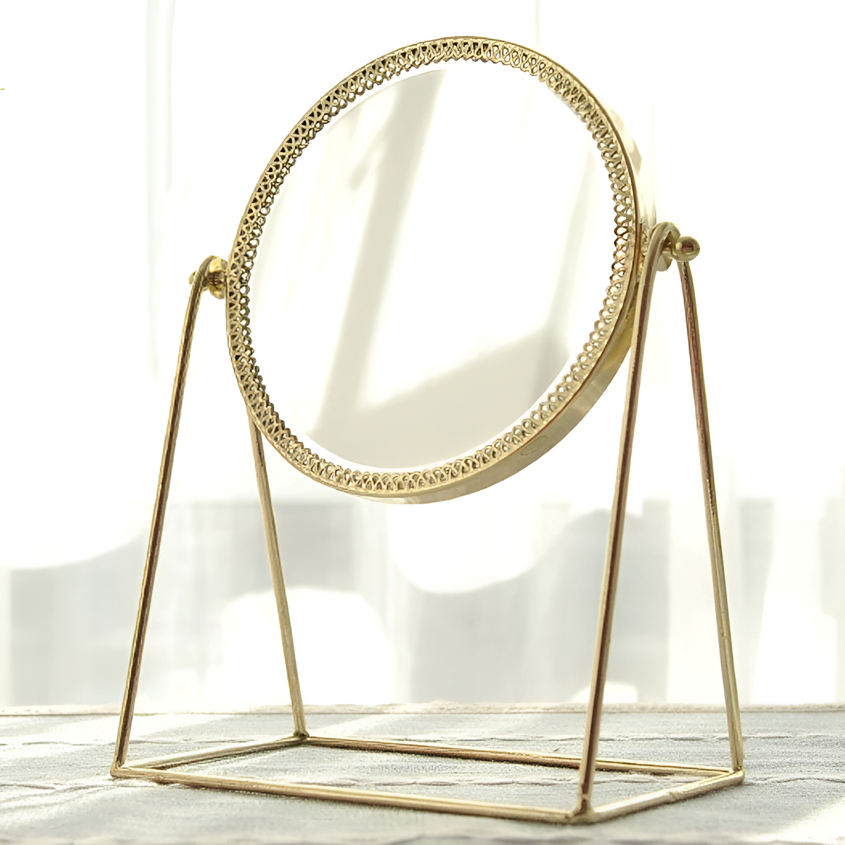 Espejo Tocador De Mesa Redondo Dorado Decorativo Maquillaje - Imagen 4