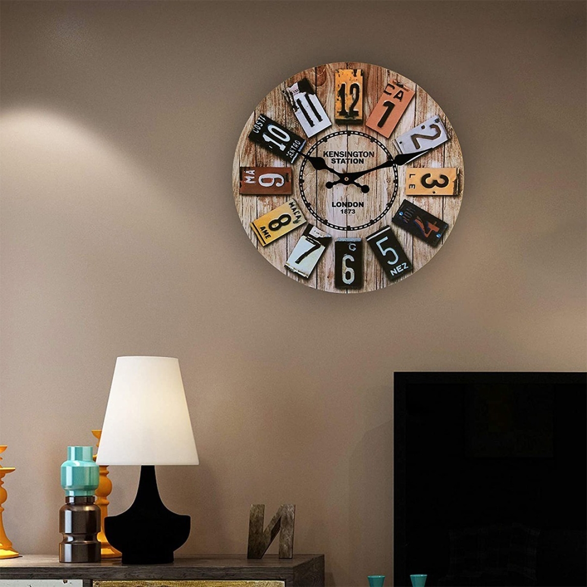 Reloj De Pared Simil Madera Retro Silencioso Decorativo - Imagen 4
