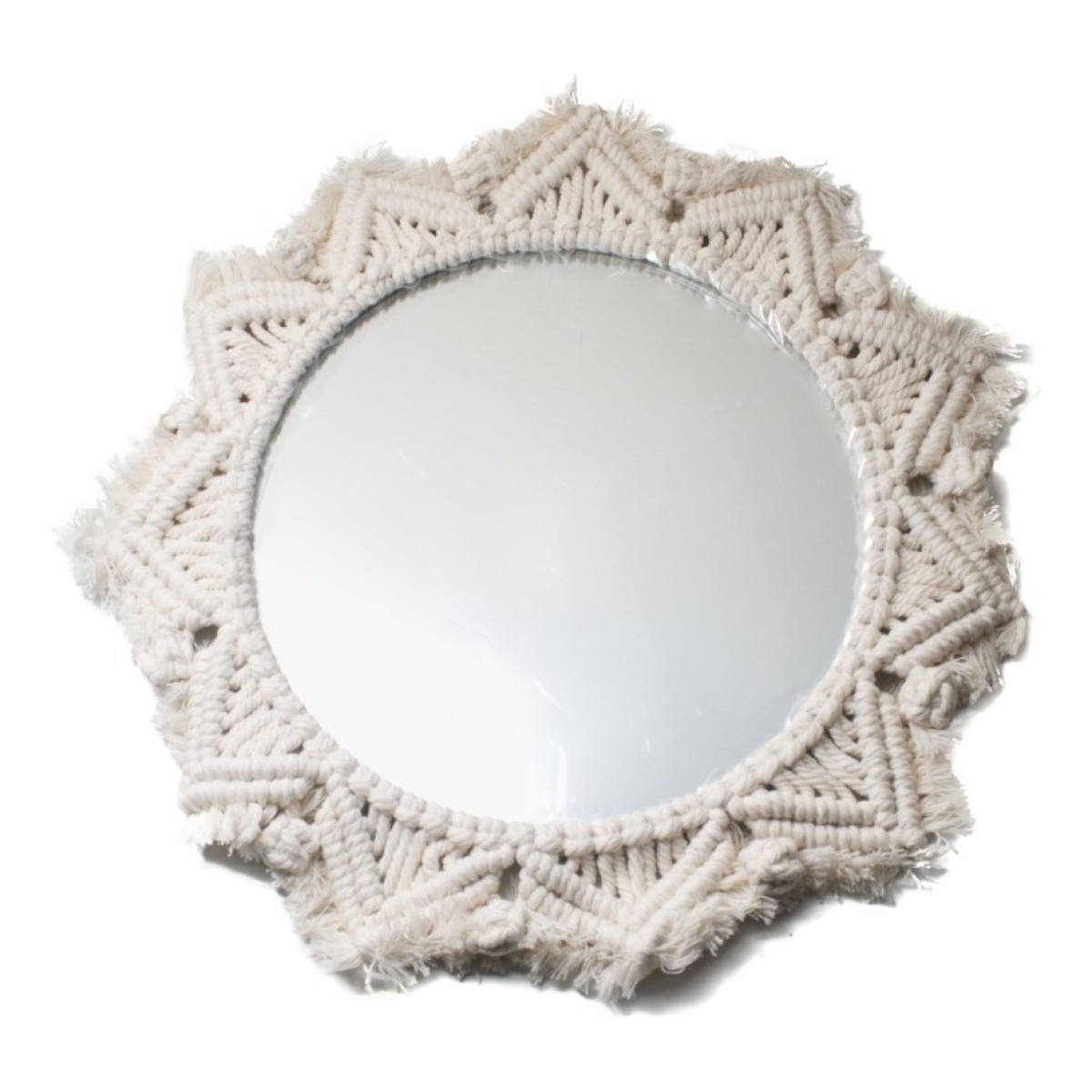 Espejo Colgante De Pared Redondo Decorativo Macramé Vintage - Imagen 1