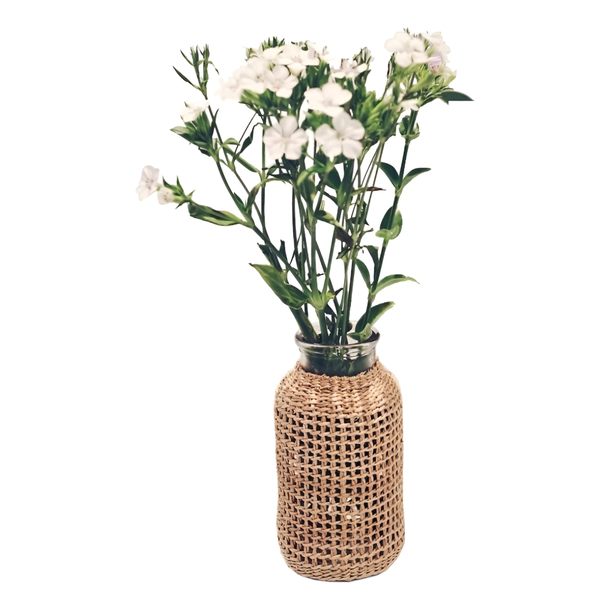 Florero Frasco Bollón Decorativo De Vidrio Con Mimbre Chico - Imagen 1
