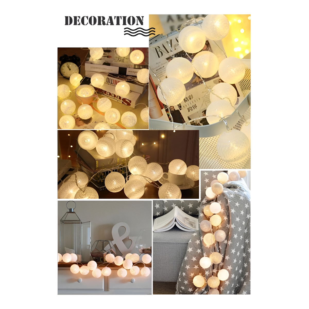 Guias Luces Cotton Ball Con Forma Esfera Led 3 Metros Guia - Imagen 15