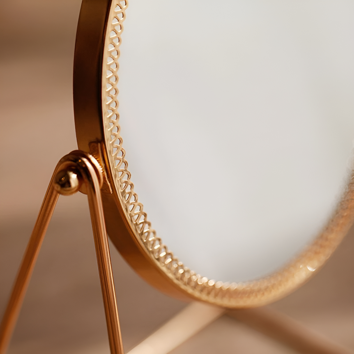 Espejo Tocador De Mesa Redondo Dorado Decorativo Maquillaje - Imagen 6