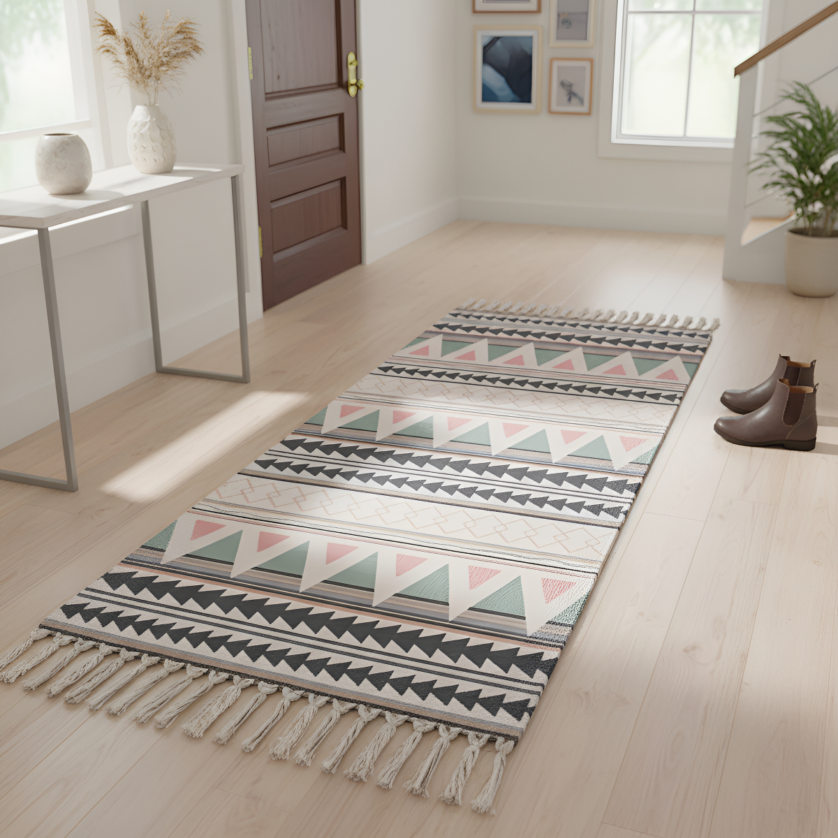 Alfombras Nórdicas Vintage Con Borlas Flecos Textil Deco - Imagen 2