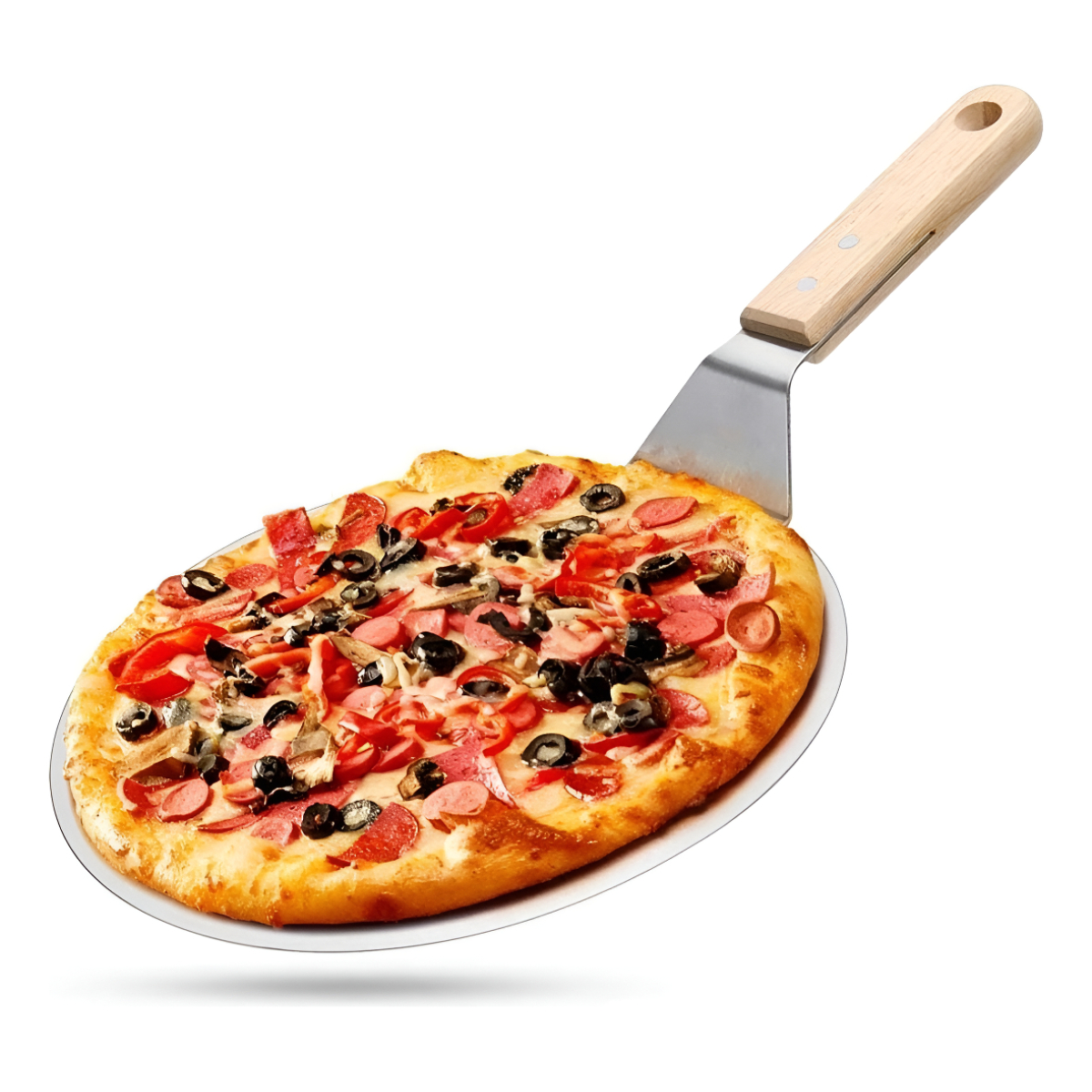 Pala De Pizza De Acero Inoxidable Mango De Madera 26cm D - Imagen 4