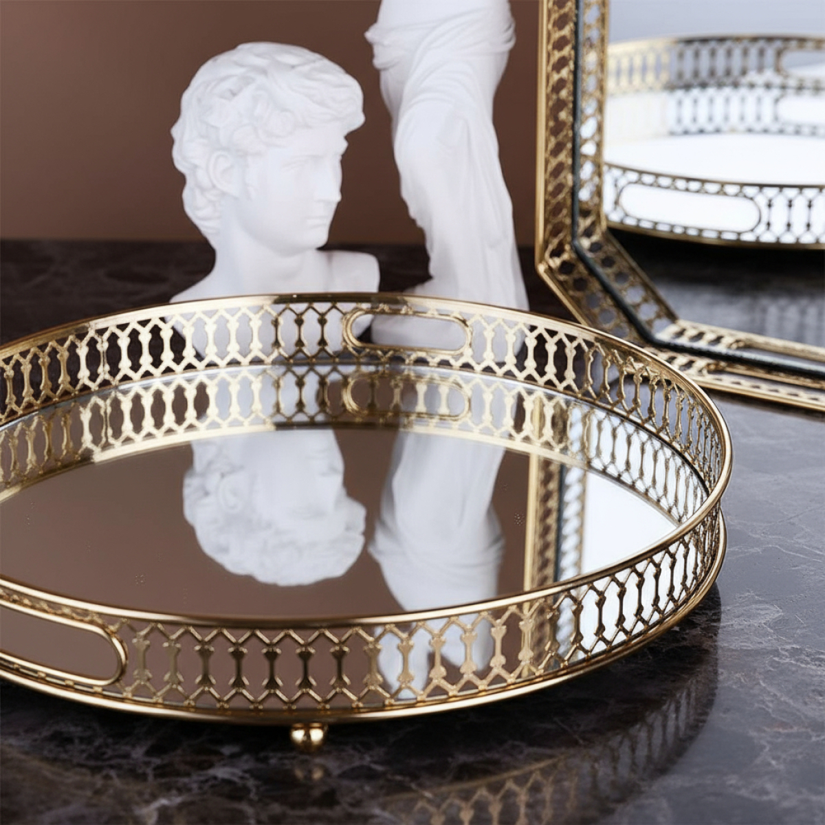 Bandeja Circular Dorada Nórdica Espejada Decorativa Chica - Imagen 7
